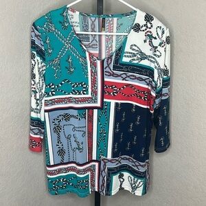 714 - Stefano Cocci NEW Green/Red Multicolor Short Sleeve Top, Size Large